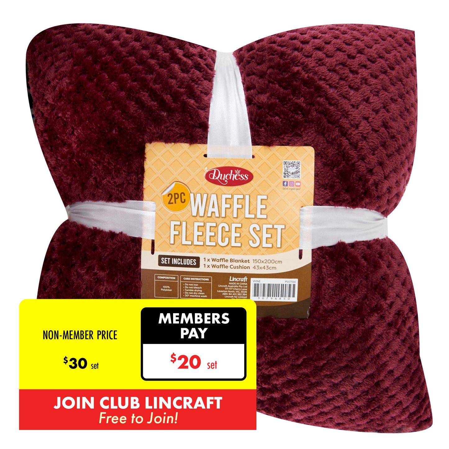 2-Piece Waffle Fleece Set Cushion Throw