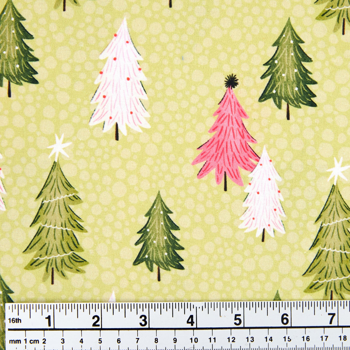 Christmas Cotton Print Fabric, Green/Christmas Trees- Width 112cm