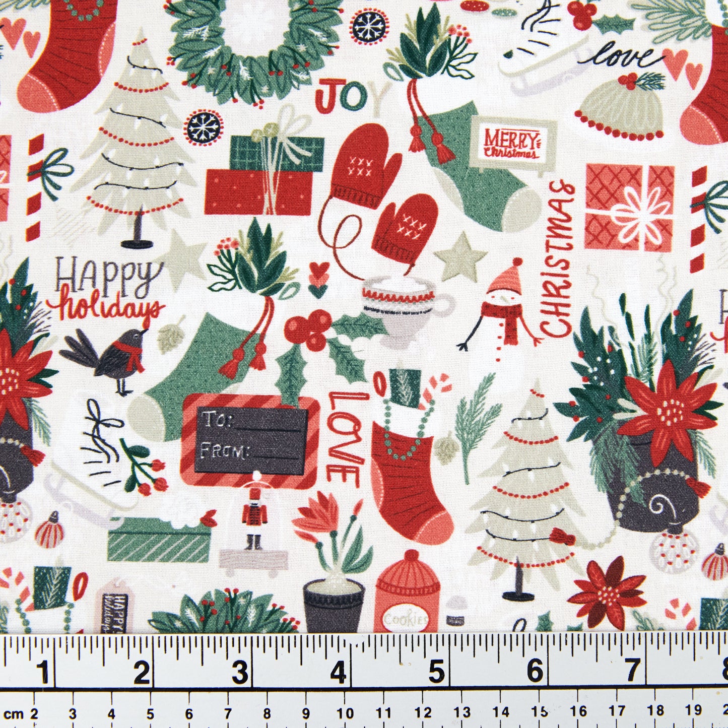 Christmas Cotton Print Fabric, Grey/Christmas Joy- Width 112cm