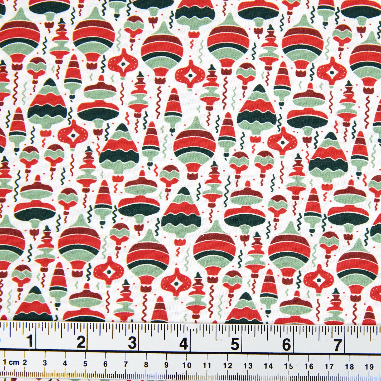 Christmas Cotton Print Fabric, White/Baubles Mix- Width 112cm