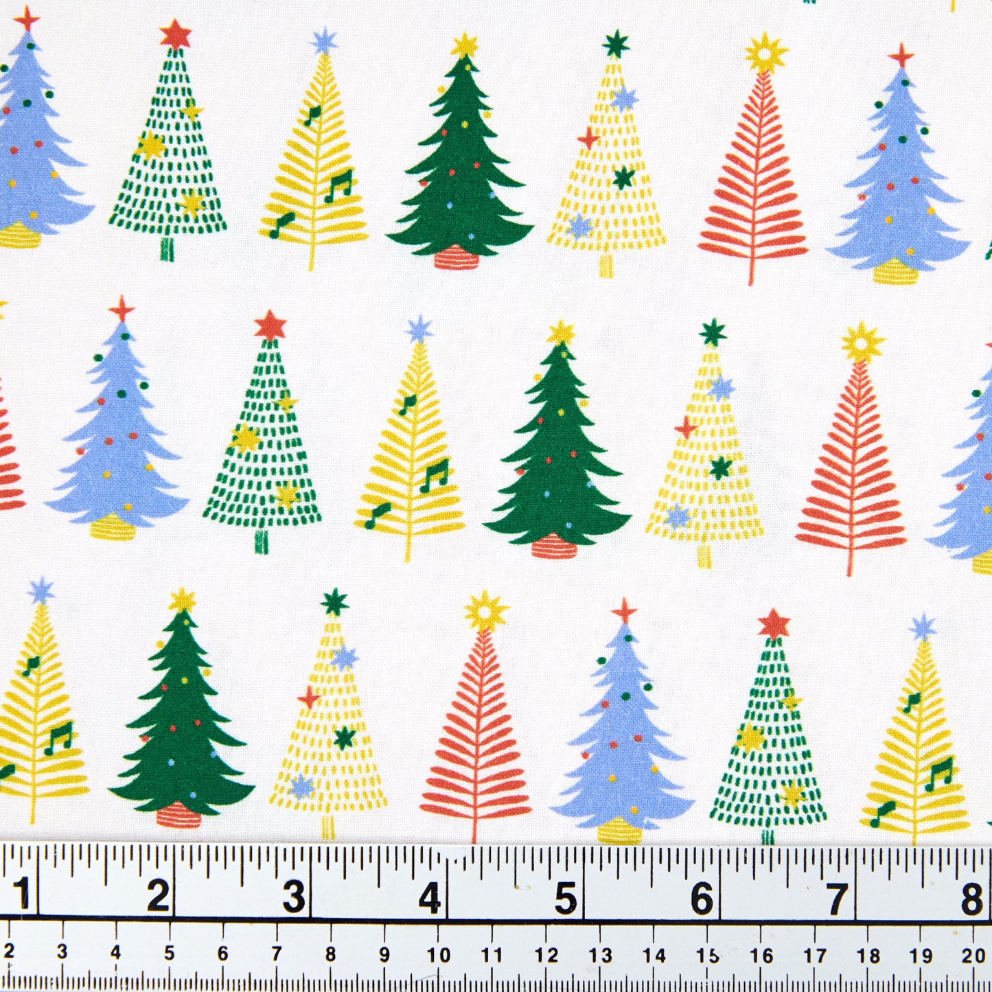 Christmas Cotton Print Fabric,Cream/Colourful Trees- Width 112cm