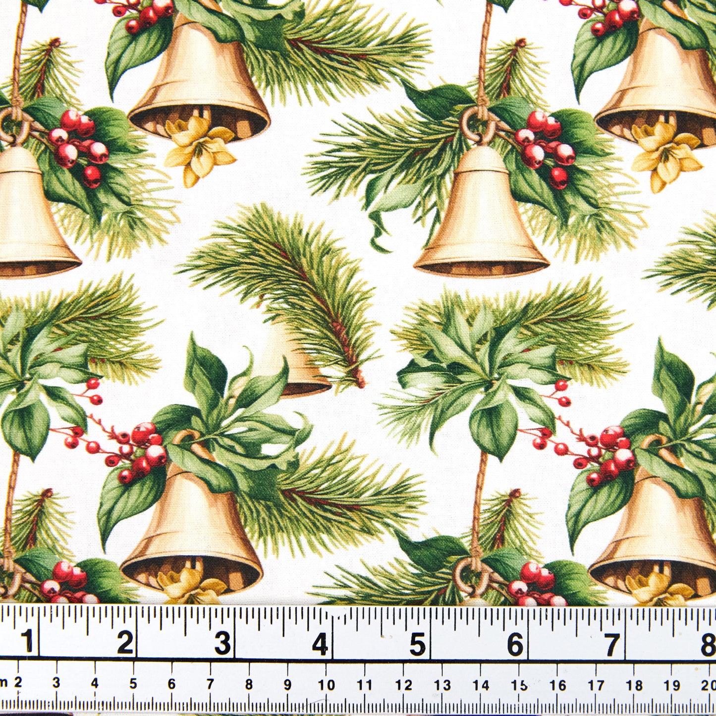 Christmas Cotton Print Fabric,Cream/Bells- Width 112cm