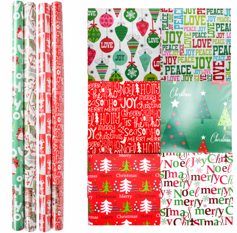 Christmas Wrapping Paper, 6 Assorted Designs