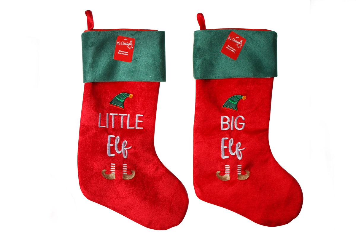 Christmas Stocking Family Faux Fur Elf, 2 Assorted- 57x21cm