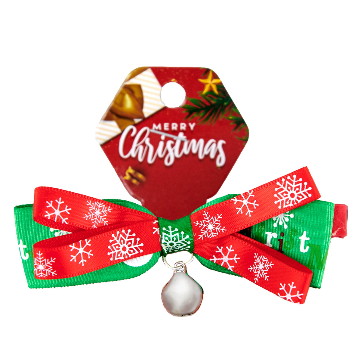 Christmas Pet Collar with Bow and Bell, 20 to 36cm (S-L)