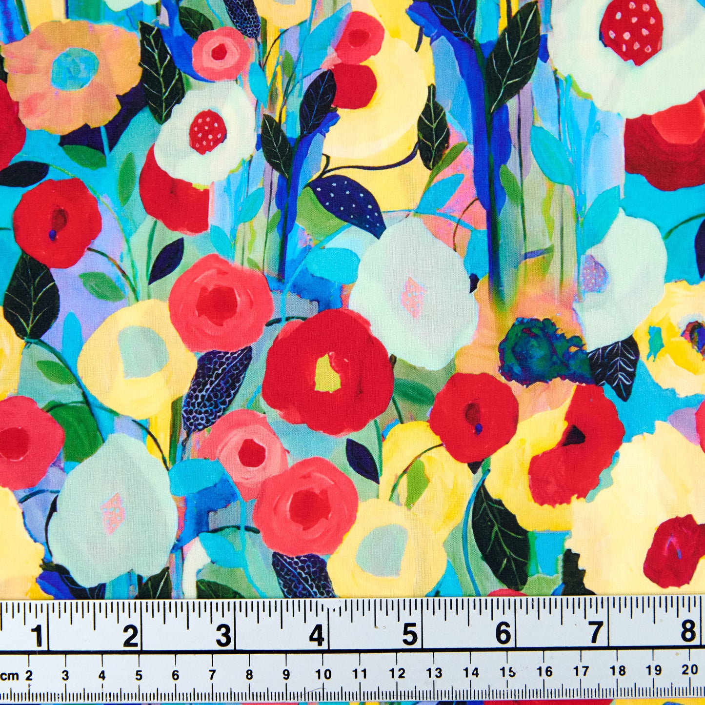 Printed Cotton Lawn Fabric, Blue Multi Floral -Width 140cm