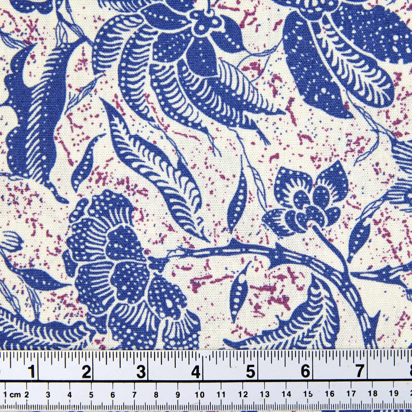 Printed Rayon/Linen Fabric, Natural Blue Floral -Width 143cm