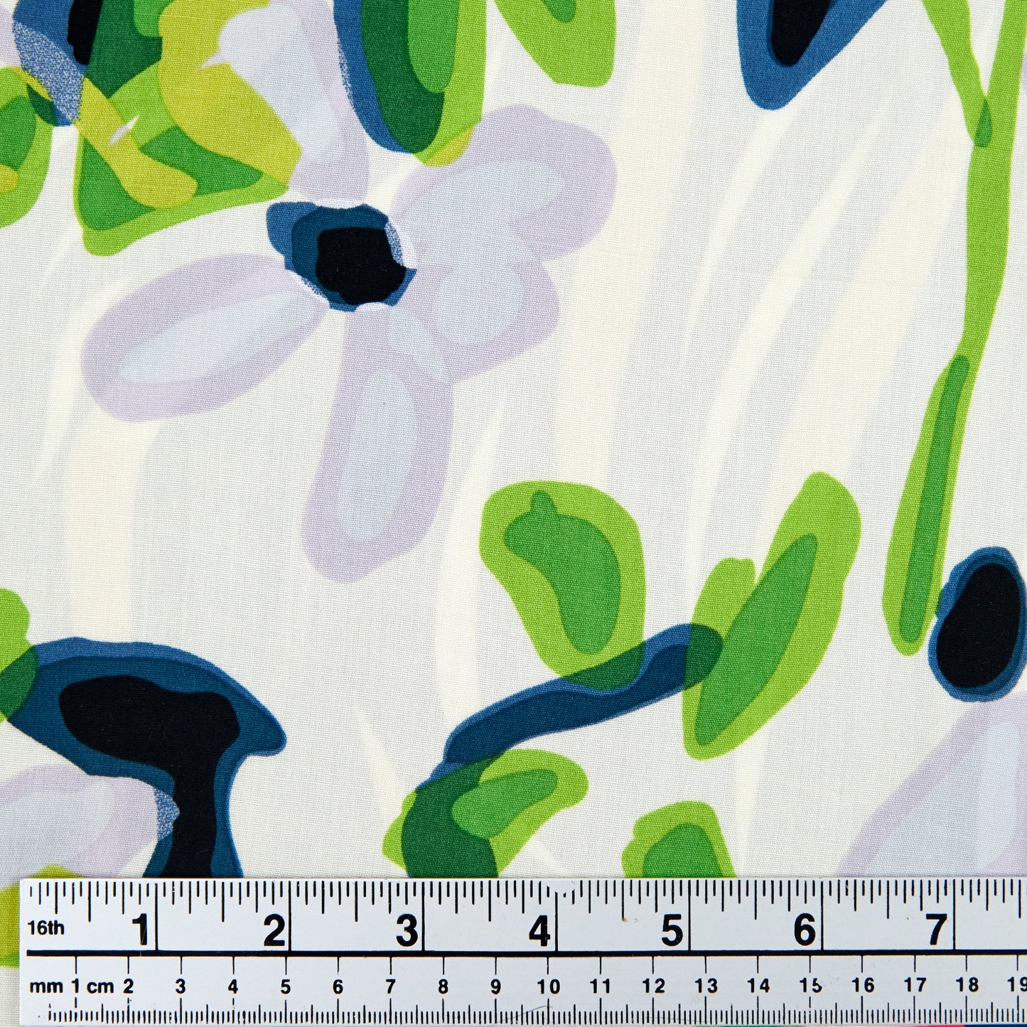 Printed Rayon Fabric, Green Blue Flower-Width 140cm