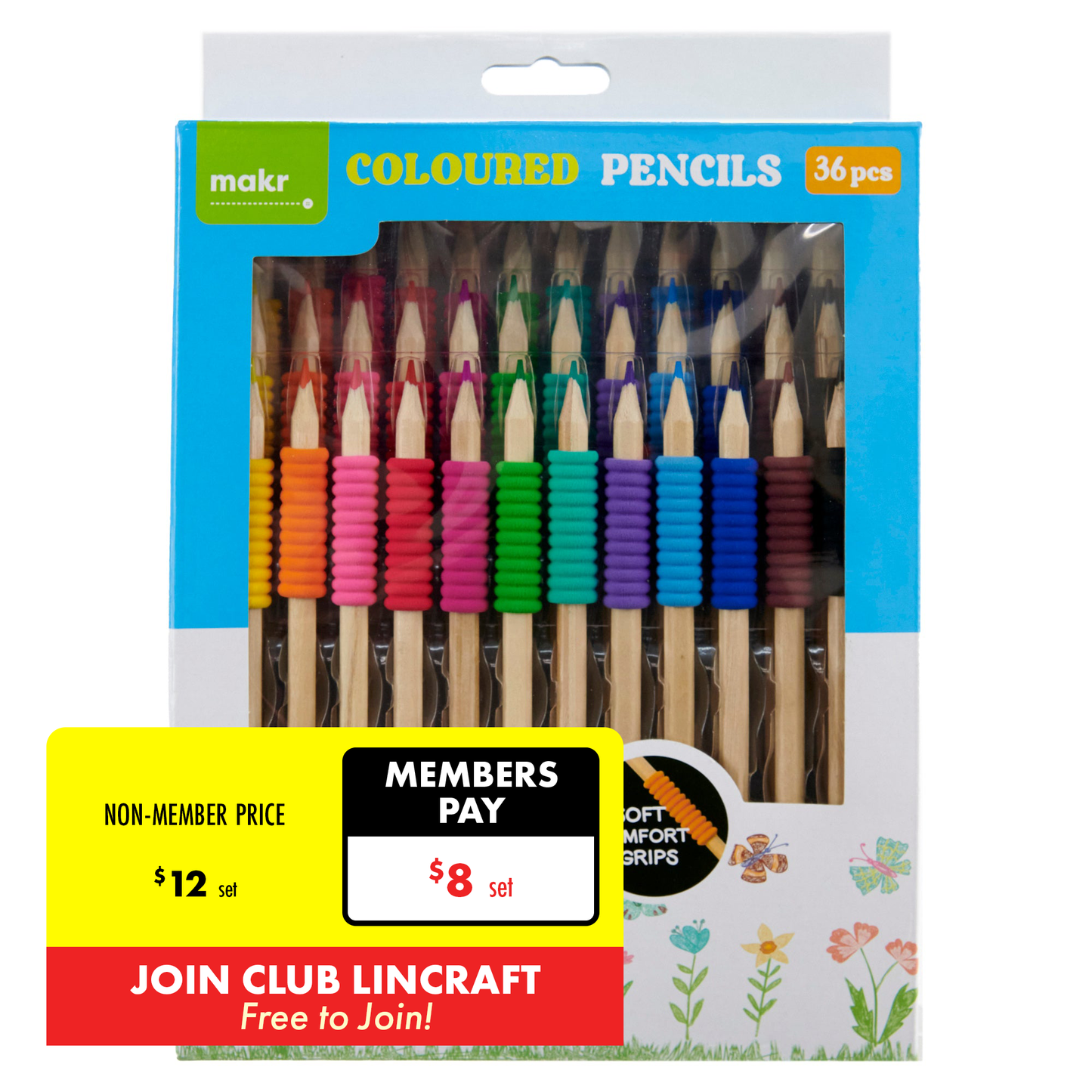 Makr Coloured Pencils With Grip, 36pce