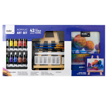 Makr Acrylic Art Set With Table Easel, 42pc