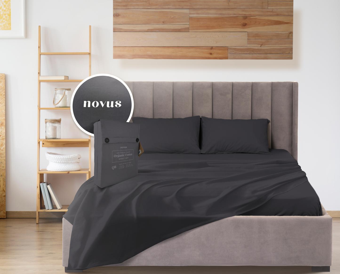Novus 400TC Organic Cotton Sheet Set, Charcoal- Queen Bed