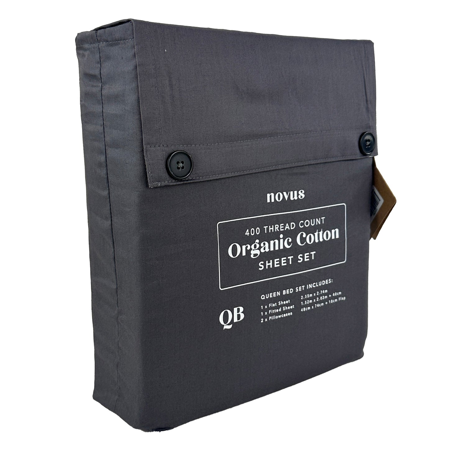 Novus 400TC Organic Cotton Sheet Set, Charcoal- Queen Bed
