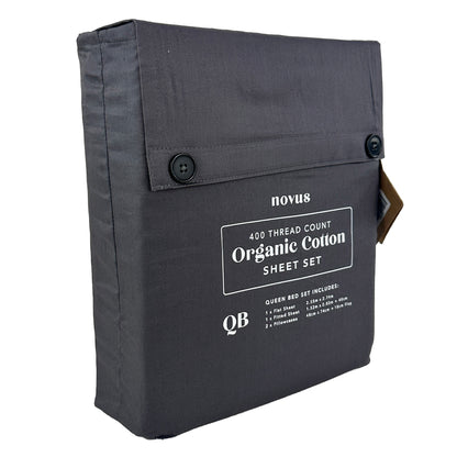 Novus 400TC Organic Cotton Sheet Set, Charcoal- Queen Bed