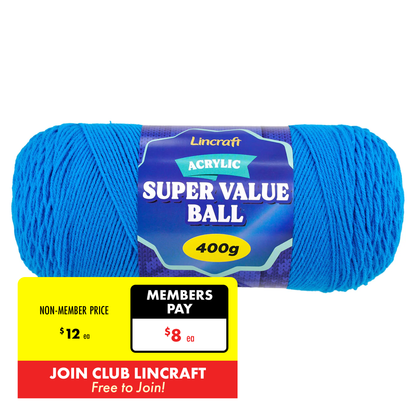 Acrylic Super Value Ball Crochet & Knitting Yarn, 400g Acrylic Yarn