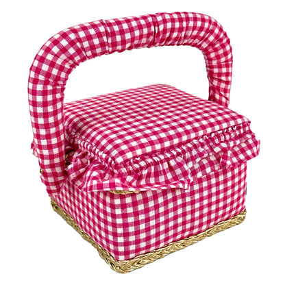 Sewing Basket, Plaid D Pink- 12x12x9.5cm