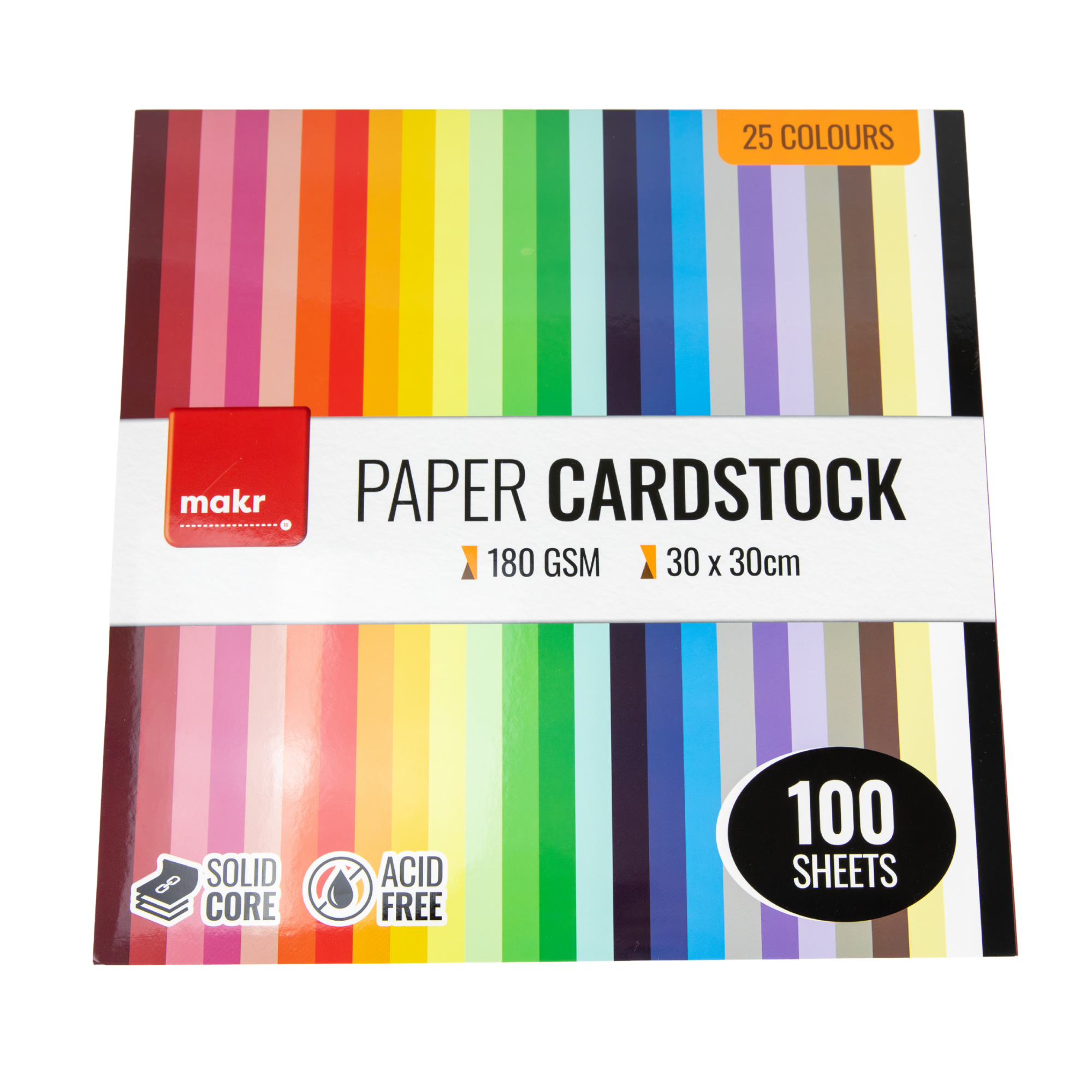 Makr Paper Cardstock – 100 Sheets, 25 Colours – Lincraft