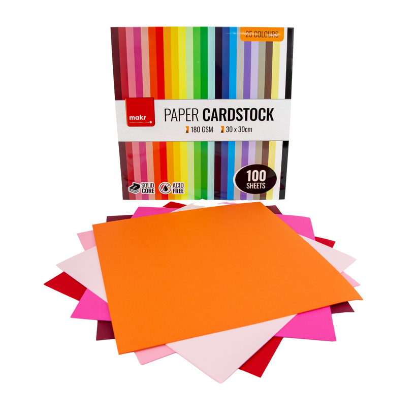 Makr Paper Cardstock – 100 Sheets, 25 Colours – Lincraft