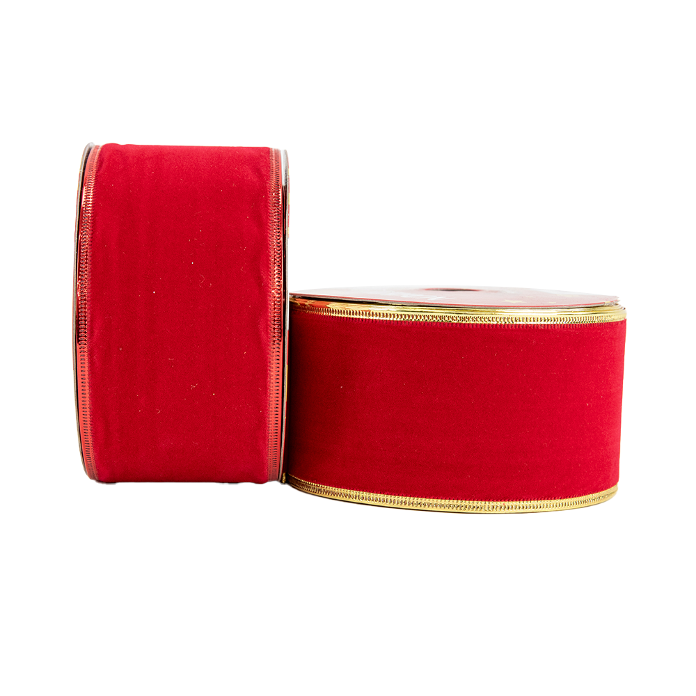 Christmas Velvet Ribbon, Wired Red Gold, 6.3cmx20m