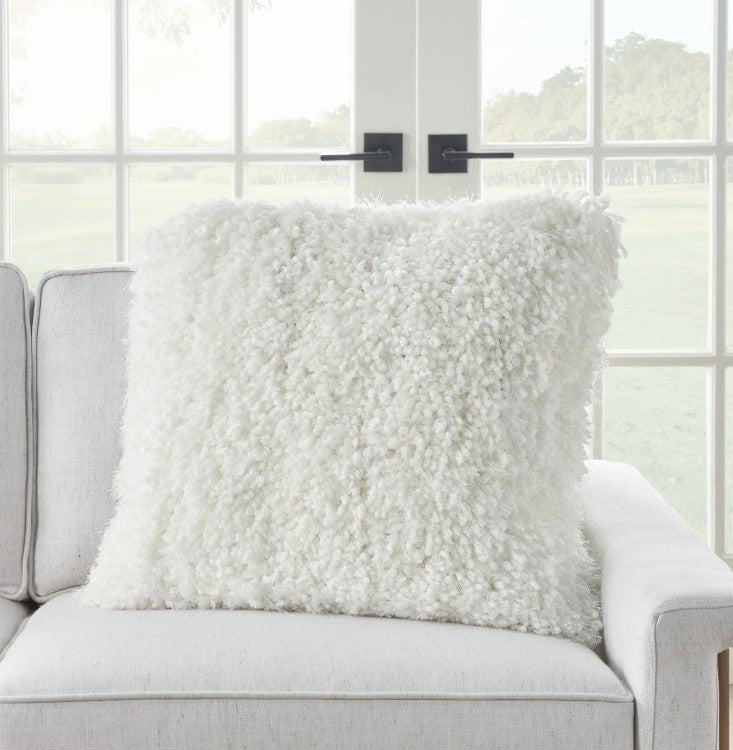 Mina Victory Shaggy Cushion, White- 50.8cmx50.8cm