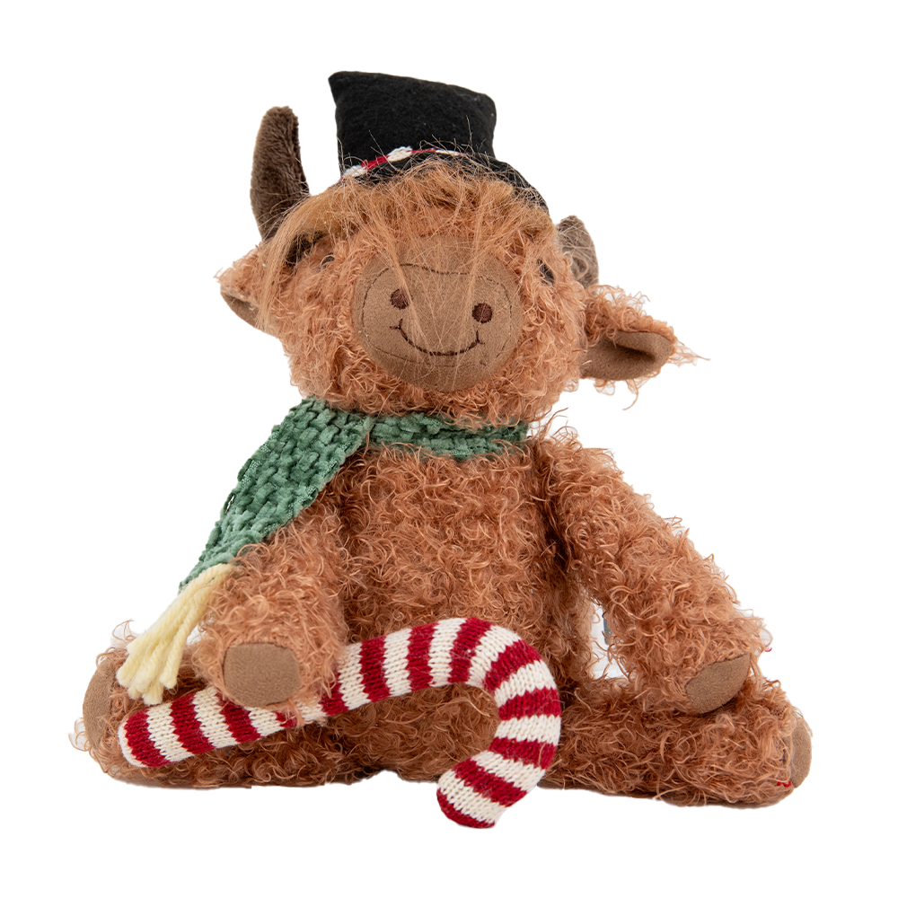 Christmas Decoration Fabric, Sitting Highland Cow Candy cane