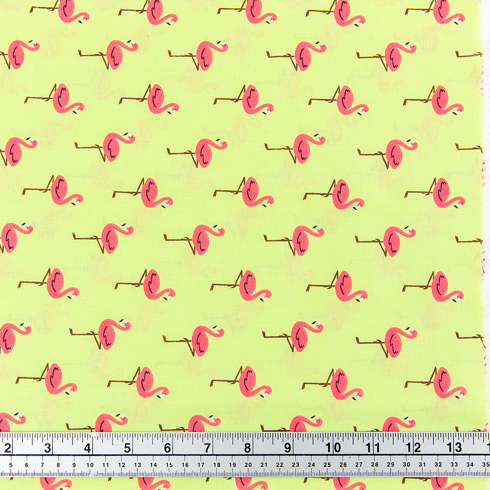 Print Craft & Quilting Fabric, Flamingos On Green- Width 112cm