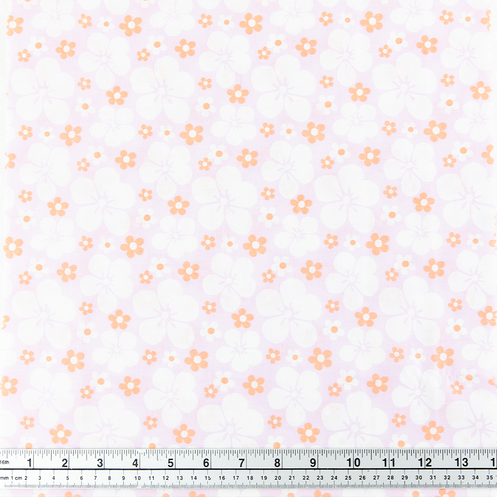 Print Craft & Quilting Fabric, White On Purple Large Floral- Width 112cm
