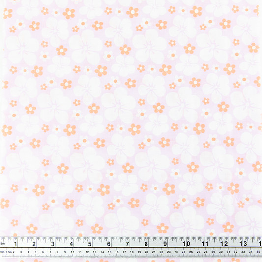 Print Craft & Quilting Fabric, White On Purple Large Floral- Width 112cm