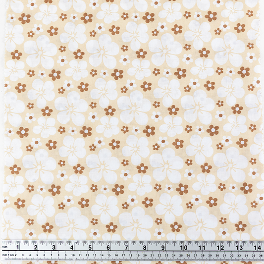 Print Craft & Quilting Fabric, White On Cream Large Floral- Width 112cm