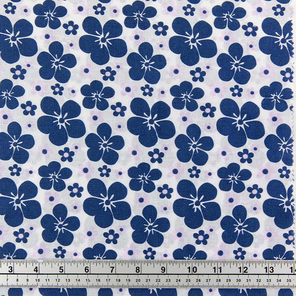 Print Craft & Quilting Fabric, Purple On White Large Floral- Width 112cm