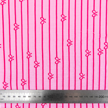 Print Craft & Quiltng Fabric, Pink Stripe & Bow -Width 110cm