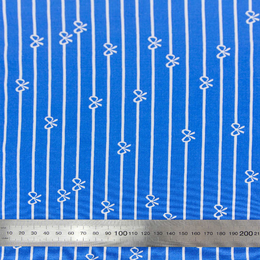 Print Craft & Quiltng Fabric, Blue Stripe & Bow -Width 110cm