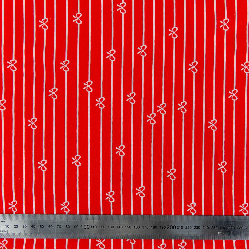 Print Craft & Quiltng Fabric, Red Stripe & Bow-Width 110cm