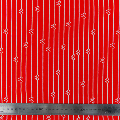 Print Craft & Quiltng Fabric, Red Stripe & Bow-Width 110cm