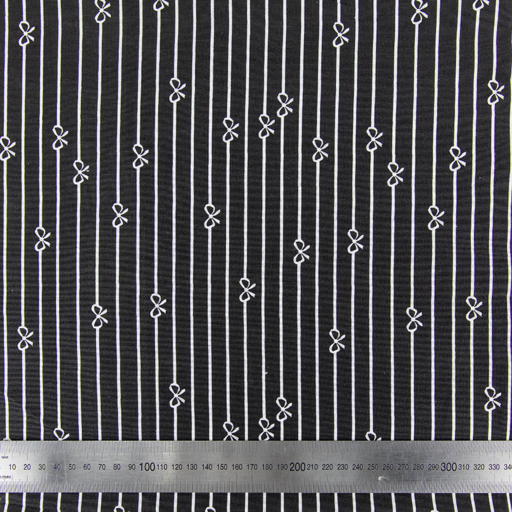 Print Craft & Quiltng Fabric, Black Stripe & Bow-Width 110cm