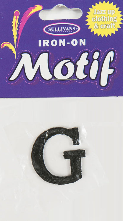 Iron On Motif Letter, Black - 20mm - Sullivans