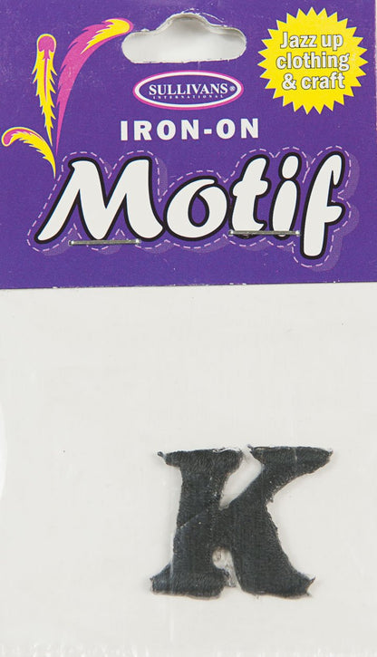 Iron On Motif Letter, Black - 20mm - Sullivans