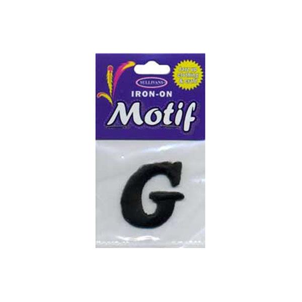 Sullivans Motif Iron On Letter G, Black- 30 mm