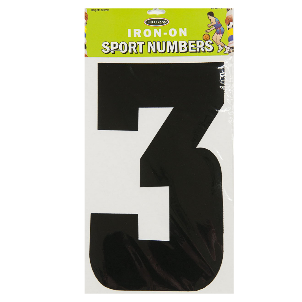 Sullivans Iron On Sports Numbers, Black- 20cm