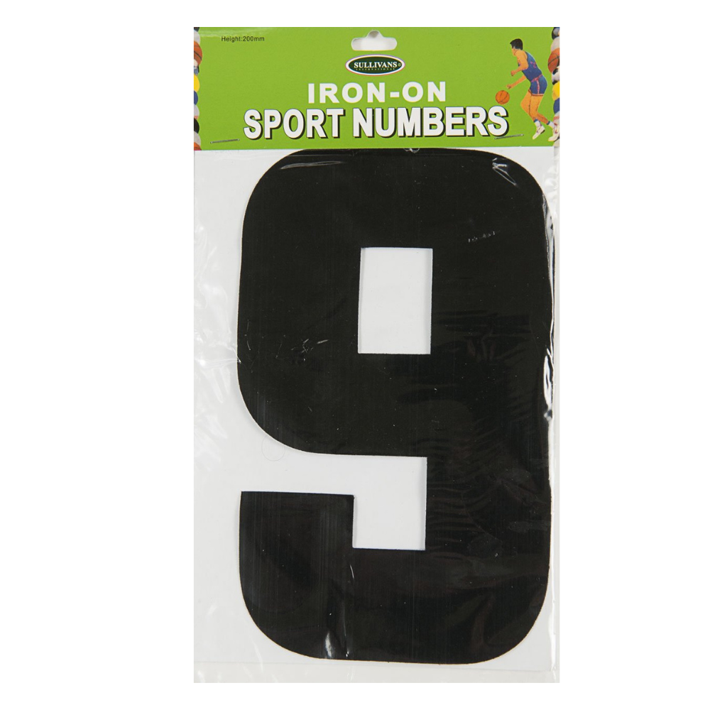 Sullivans Iron On Sports Numbers, Black- 20cm