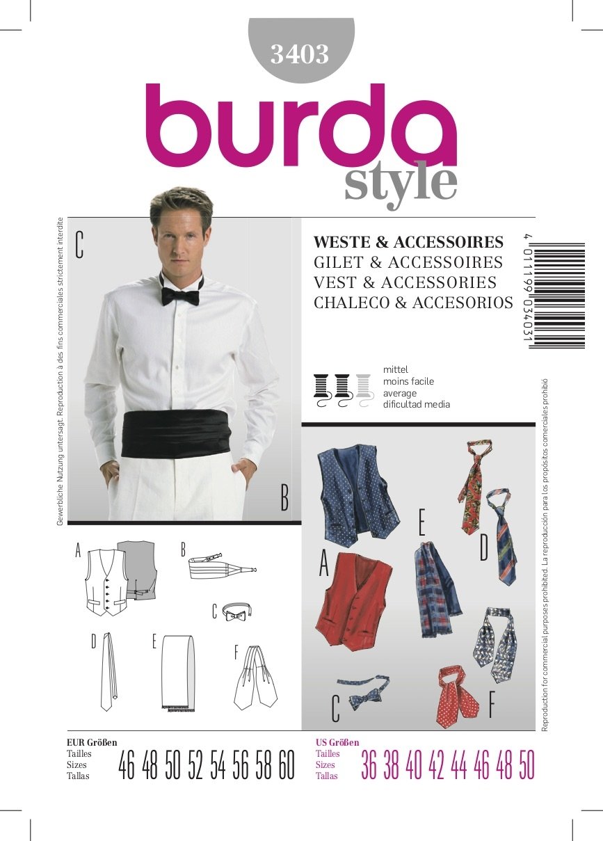 Burda Pattern 3403 Vest  &  Accessories (36-50)