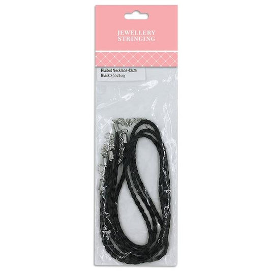 43cm Plaited Necklace, Black- 3pc- Sullivans