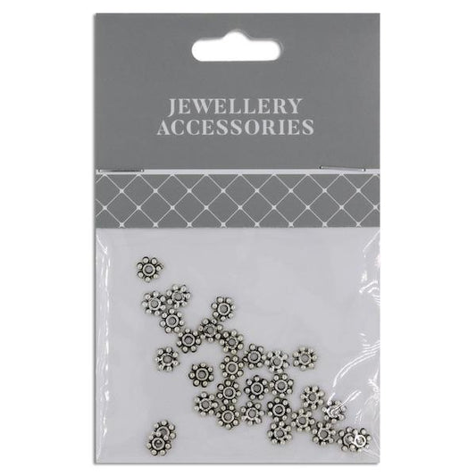 6mm Daisy Spacer, Silver- 30pc- Sullivans
