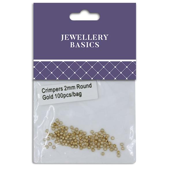 2mm Round Crimpers, Gold- 100pc- Sullivans
