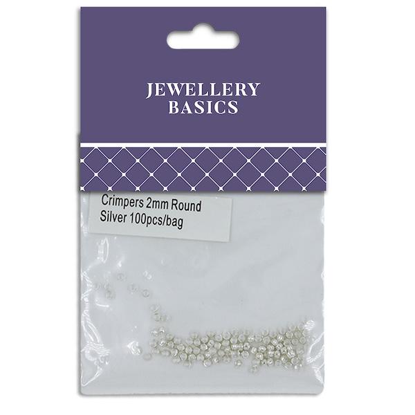 2mm Round Crimpers, Silver- 100pc- Sullivans