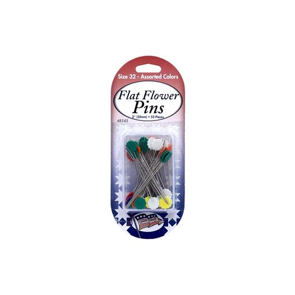 Sullivans Quilters Flat Flower Pins, Silver / Assorted- Size 32 / 50 mm
