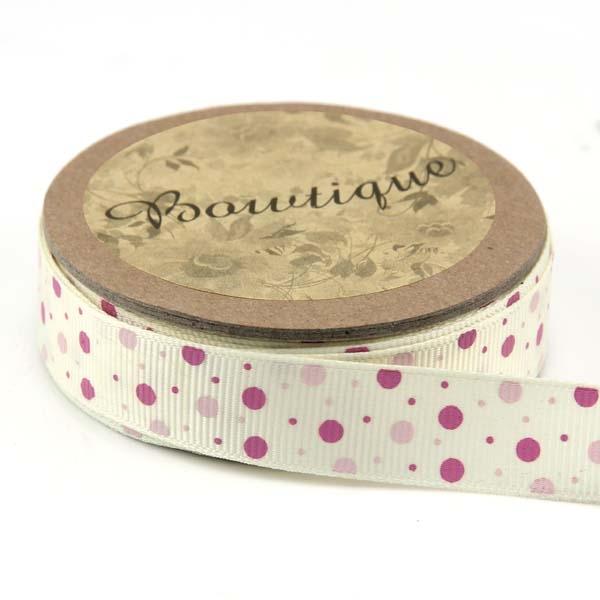 Bowtique Grosgrain Ribbon, Pink Spots Dots- 15mm x 5m