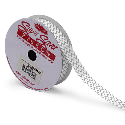 Sullivans Satin Ribbon, Chevron Silver- 15mm