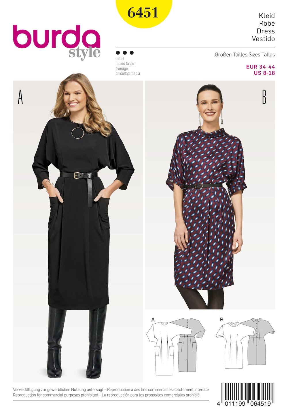 Burda Pattern 6451 Misses' Dresses (8-18)