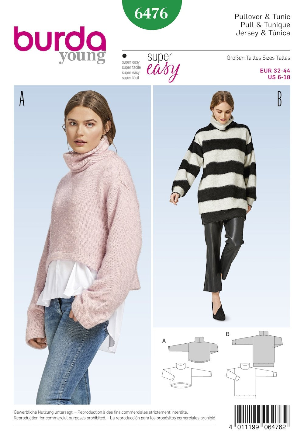 Burda Pattern 6476 Misses' Pullover Collared Top (6-18)