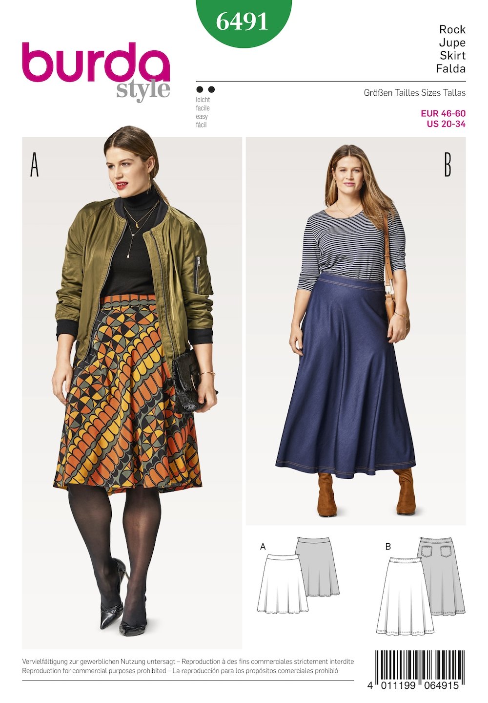 Burda Pattern 6491 Misses' Flared Skirt (20-34)